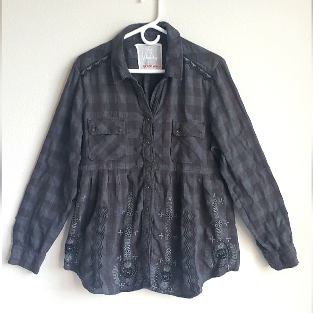Johnny Was Workshop Flannel Top Blouse sz Large